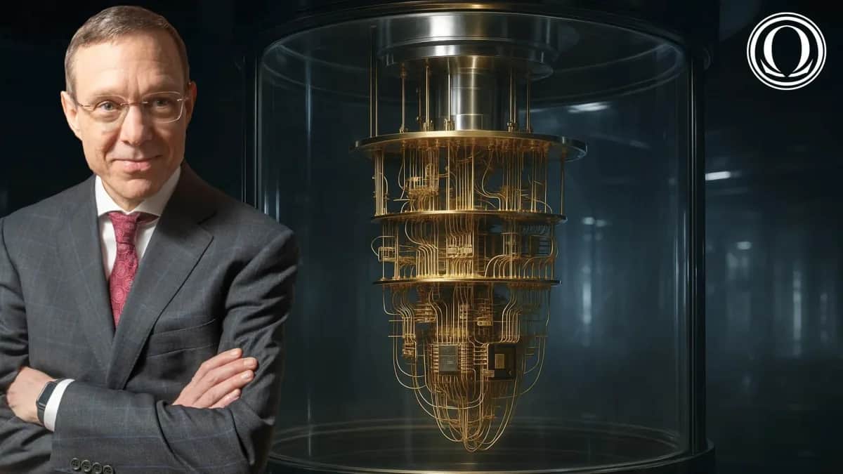 Il Prof di Harvard Avi Loeb per Omega Click accanto ad un computer quantistico.