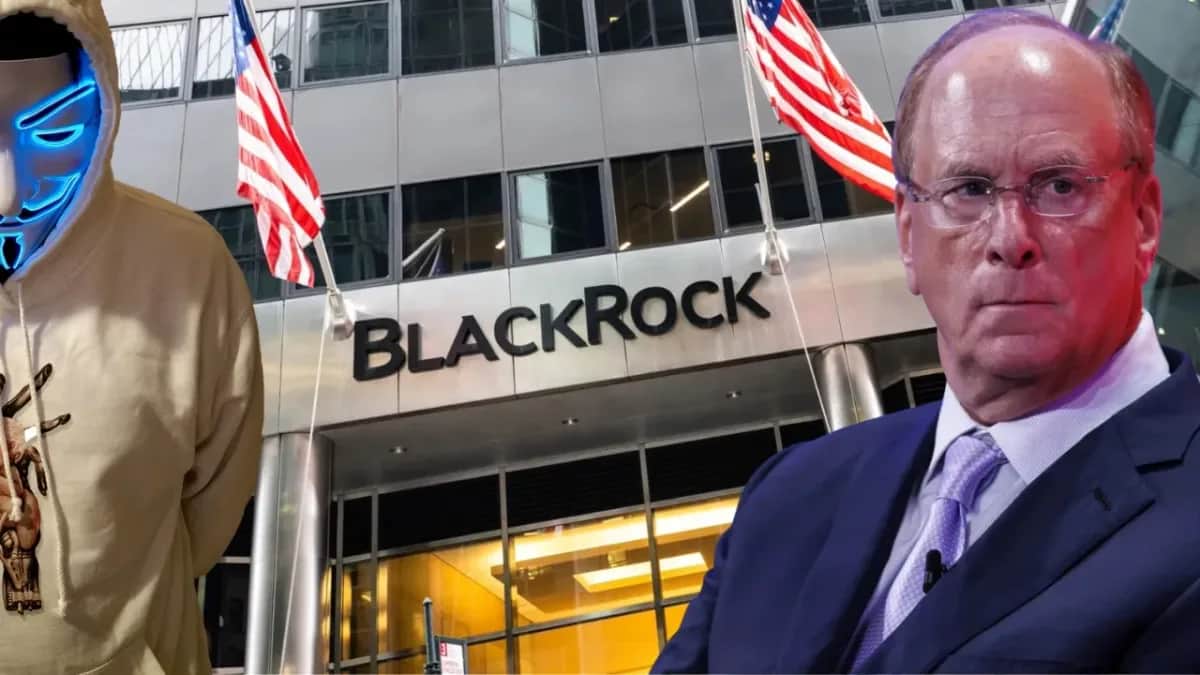 Omega Click posizionato di lato nella grafica del suo articolo su Blackrock con Larry Fink