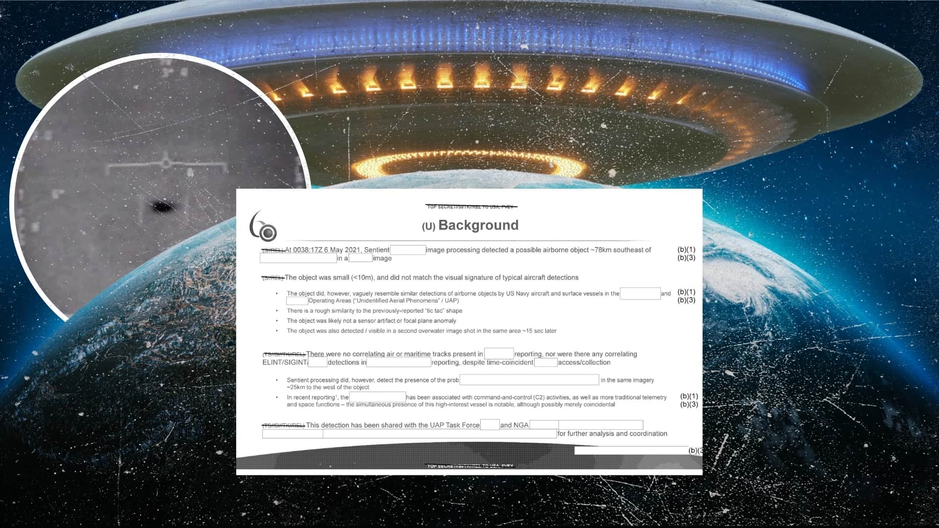 UFO ripreso dai sistemi satellitari sullo sfondo del pianeta Terra