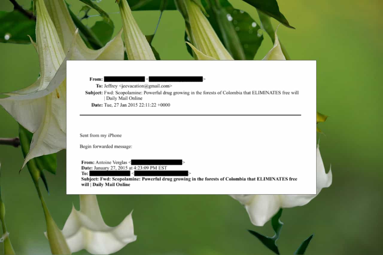 Email del 27 gennaio 2015 su scopolamina collegata a Jeffrey Epstein nei documenti giudiziari